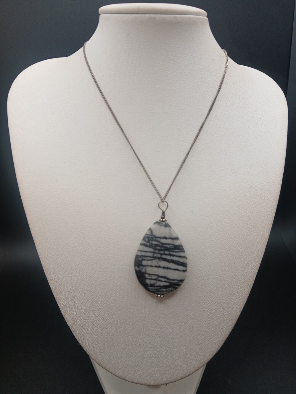 Natural Teardrop Spiderweb Zebra Jasper Pendant Necklace - Handcrafted Boho...